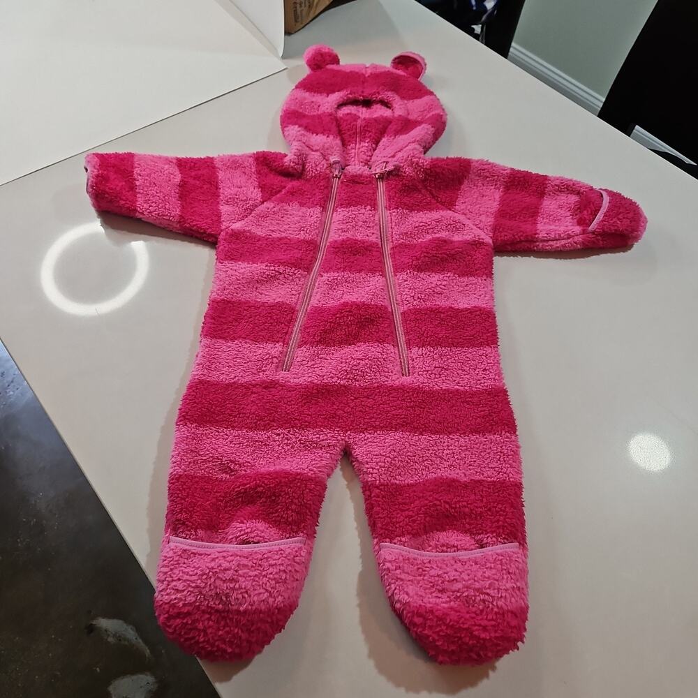LL BEAN Baby 3-6 Mos Infants' Hi-Pile Fleece Bunting Snowsuit Purple and Pink